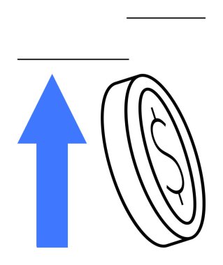Mavi ok, büyümeyi ve madeni gelişimini yansıtan bir doların yanındaki başarıyı tasvir ediyor. Finans, yatırım, ekonomi, başarı, ilerleme, iş büyümesi, bankacılık için idealdir. Düz basit