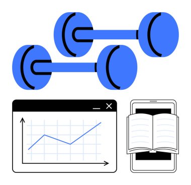 Dambıllar performans grafiği ve tablet ile eşleştirilerek açık bir kitap iletim temaları olan fitness izleme, beceri öğrenme ve kendini geliştirme konuları sunuluyor. Sağlık, eğitim ve verimlilik için ideal