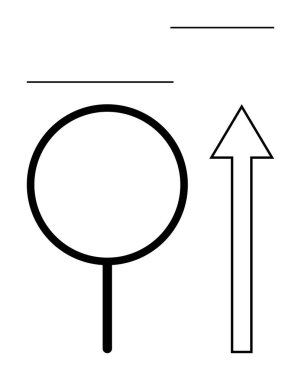 Büyüteç, yukarı doğru ok ve paralel çizgiler analizi, odaklanmayı, büyümeyi ve yönü çağrıştırıyor. Araştırma, kesinlik, keşif, başarı yenilikleri için ideal. Basit bir metafor.