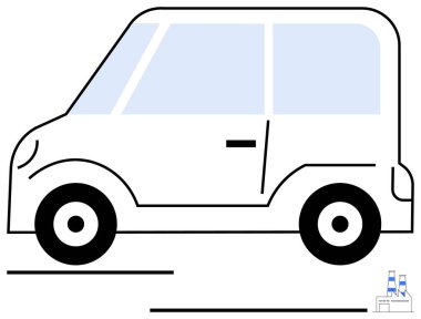 Endüstriyel elementlere sahip modern kompakt araba kullanımı ekolojik bilinçli bir geleceğe işaret ediyor. Ulaşım, yenilenebilir enerji, kentsel yaşam, teknoloji, yenilik, sürdürülebilirlik, temiz tasarım için ideal