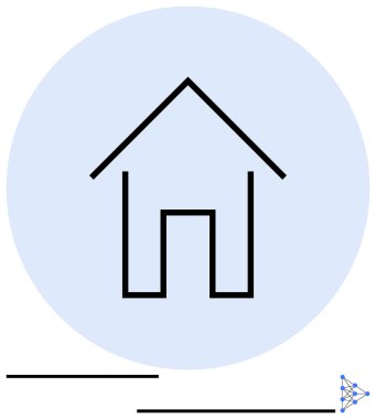 Iconic house made of simple black lines, centered within a soft blue circle. Ideal for housing, real estate, construction, architecture, home security, minimal design, flat simple metaphor clipart