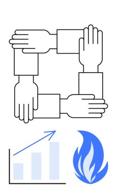 Dört el, takım çalışmasını sembolize eden, büyümek için yükselen bir ölçü tablosu ve tutku için bir alevle eşleştirilmiş bir kare şeklinde birbirine bağlı. İşbirliği, başarı, motivasyon, birlik, ilerleme ve sinerji için ideal