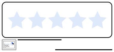 Kalite değerlendirmesini, performans ölçümlerini veya müşteri geribildirimini temsil eden bir veri analiz tablosunun üzerine dizilmiş beş açık mavi yıldız. İş için ideal, kalite güvencesi, veri analizi