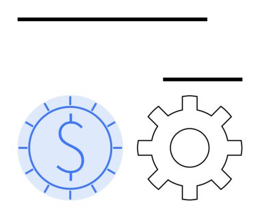 Madeni para ve dişli simgeleri finansal planlamayı, üretkenliği ve işlem optimizasyonunu vurgulamaktadır. Finans, operasyon, strateji, iş büyümesi, bütçe planlaması ve yenilik için ideal. Düz basit