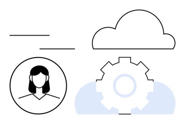 Kullanıcı avatarı, bulut bağlantısı ve ekipman işbirliğini, teknolojiyi, işlem yönetimini ve yeniliği simgeliyor. IT, bulut hesaplama, takım çalışması üretkenlik iş akışı otomasyon verileri için ideal
