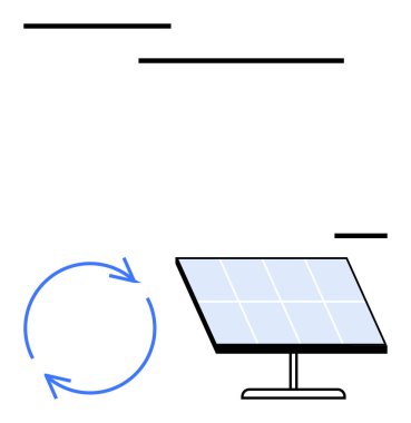 Mavi döngüsel oklu güneş paneli yenilenebilir enerji, sürdürülebilirlik, çevre dostu teknoloji, yeşil yenilik, çevre sorumluluğu, dairesel ekonomi, düz basit