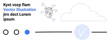 Veri analiz çizgileri, bulut simgesi ve ilerleme göstergeleriyle kalp çizimi. Teletıp, sağlık takibi, dijital sağlık, tıbbi teknoloji, uzaktan tanılama, bulut hesaplama için ideal