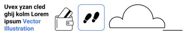 Kredi kartı, ayak izi ikonu, bulut çizimi ve yer tutucu metni olan cüzdan. İş, seyahat, finans, navigasyon hava durumu web tasarımı ve uygulama geliştirme için idealdir. İniş sayfası