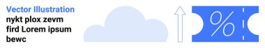 İndirimli bilet, yüzde işareti, yukarı ok ve bulut. Tasarruf, büyüme, bulut hesaplama, finans, promosyonlar e-ticaret analizleri için idealdir. Soyut çizgi düz metafor