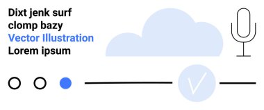 Bir bulut, mikrofon, dairesel seçim simgeleri ve işaret içeren soyut UI tasarımı. Web tasarımı, teknoloji, iletişim, uygulamalar, dijital arayüz geliştirme planlaması için ideal