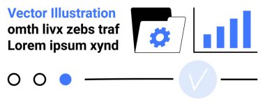 Dişli simgesi, mavi bar çizelgesi, lorem ipsum metni, daireler ve işaretli klasör. İş raporları, uygulama arayüzleri, web tasarımı, bilgi grafikleri sunumları veri analizi ve pazarlama için ideal
