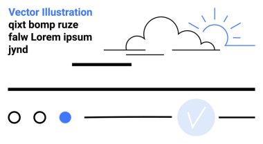 Asgari siyah çizgiler ve tipografi elementleri bir bulut ve güneş ikonu ile birlikte. Basit daireler ve işaret. Web tasarımı için ideal, kullanıcı arayüzü, basitlik, modern estetik, markalaşma, teknolojik içerik