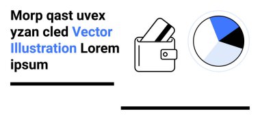 Cüzdan, tamamlanmamış metnin olduğu pasta grafiğinin yanında kartları tutuyor. Finansal hizmetler, iş analizi, bütçe araçları, veri görselleştirme, yatırım planlaması, ekonomik raporlar, mobil