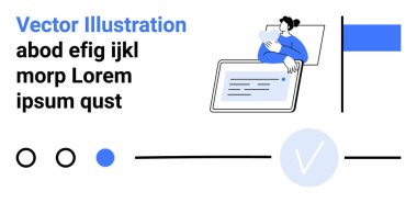 İş kadını elinde belge tutuyor, tablet ekranı metinle inceliyor. Yazı işleri, sunumlar, web tasarımı, uygulama geliştirme, pazarlama, eğitim sektörü için ideal. İniş sayfası