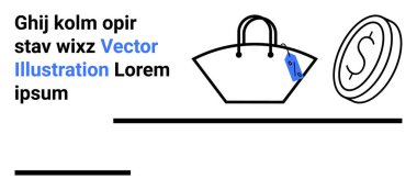 Fiyat etiketli alışveriş çantası ve madeni para tasarımı alışveriş, finans, moda veya satışları sembolize ediyor. Perakende, e-ticaret, bütçe, pazarlama, fiyatlandırma terfileri için ideal
