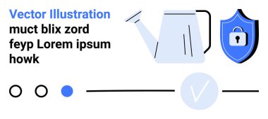 Su bidonları doluyor, güvenlik için kalkanları, çemberleri ve seçim için işaretleri var. Siber güvenlik, büyüme, görev yönetimi, seçim süreçleri, uyum, koruma veri güvenliği için ideal