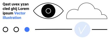 Siyah-beyaz göz, bulut ana hatları, ve çeşitli boyutlarda daireler dizayn amaçlı yer tutucu metinleri. Web tasarımı için ideal, dijital sunumlar, soyut sanat, markalaşma, kavramsal grafikler, kullanıcı