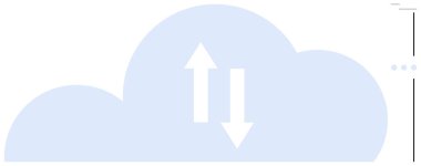 Açık mavi bulut yukarı ve aşağı oklarla veri alışverişini ve transferini sembolize ediyor. Teknoloji, bulut depolama, veri paylaşımı, internet bağlantısı, sunucu, senkronizasyon, çevrimiçi