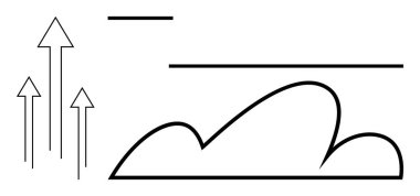 Oklar yukarı doğru, basit bir bulut anahatının ve yatay çizgilerin yanında. Ticari büyüme, yenilik, ağ oluşturma, ilerleme, başarı, dijital dönüşüm için ideal, düz basit metafor