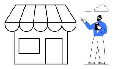 Perakende planlamayı, girişimciliği ya da iş büyümesini temsil eden, dükkan inşaatının ana hatlarını belirleyen kişi. Pazarlama, tanıtım, girişim, perakende, ticaret stratejisi için ideal basit