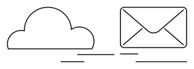 Minimalist bulutlar ve posta zarfları, veri transferi, e-posta ve bulut mesajlaşmasını temsil ediyor. İletişim, teknoloji, bulut paylaşımı, ağ oluşturma, e-posta hizmetleri bulutu için ideal