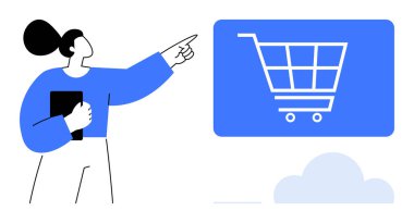 Tablet tutan kadın, ekranda büyük bir araba simgesine doğru hareket ediyor, çevrimiçi perakende satış, teknoloji ve e-ticareti sembolize ediyor. Dijital alışveriş, perakende trendler, pazarlama, yenilik teknolojisi için ideal