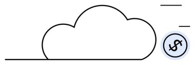 Çemberin içinde bir dolar işareti olan bulut çizgisi bulut teknolojisinin ekonomik faydalarını gösteriyor. Finans, teknoloji, dijital ekonomi, yenilik, maliyet yönetimi, verimlilik, düz