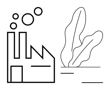 Fabrika salınımları bitkilerin yanında, çevresel etki ve kirlilik sergiliyor. Sürdürülebilirlik, endüstri, ekoloji, kirlilik farkındalığı, iklim değişikliği, yeşil enerji, koruma için ideal