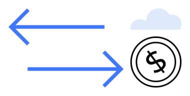 Mavi oklar dolar parası ve bulut tasarımı ile zıt yönleri gösteriyor. Finans, takas, ticaret, bulut bankacılığı, dijital ekonomi, çevrimiçi işlemler, yatırım kavramları için idealdir. Düz basit