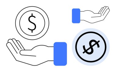 Para vermeyi, almayı, maddi desteği ya da biriktirmeyi simgeleyen madeni paraları tutan ellerini açık tut. Bağış, ekonomi, bütçe, yatırım, tasarruf ve finansman için ideal basit metafor