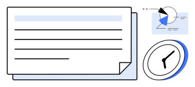 Metni, pasta grafiği ve analog saat çizelgesi olan sayfalar organizasyonu, izleme, planlama, odaklanma, hedefler ve ilerlemeyi gösteriyor. Veri görselleştirme analizi verileri zamanlaması için idealdir.