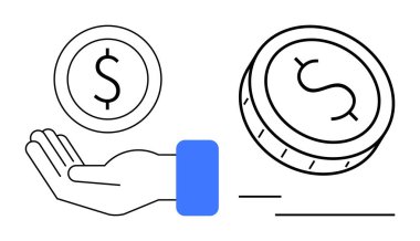 Bir dolar ve hareket halindeki başka bir bozuk paraya uzanan el. Finans, tasarruf, yatırım, ekonomi, bankacılık, zenginlik yönetimi, girişimcilik için idealdir. Düz basit metafor