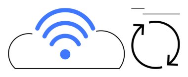Kablosuz sinyalli bulut dairesel okların yanında senkronizasyonu sembolize eden kablosuz bağlantıyı temsil ediyor. Teknoloji, bulut hesaplama, veri paylaşımı, dosya senkronizasyonu, iletişim için ideal