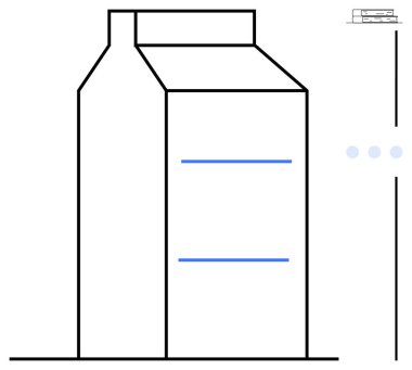 Temiz çizgiler ve soyut noktalar ve çizgilerin arasına mavi detaylar çizilmiş süt kutusu. Paketleme, süt ürünleri, asgari tasarım, gıda konsepti, gıda, içecek endüstrisi, düz metafor için ideal