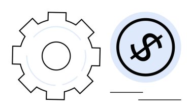 Verimlilik, verimlilik ve finans kavramlarını vurgulayan vites ve dolar simgesi. İş stratejisi, mali danışmanlık, süreç iyileştirmesi, ekonomik planlama, maliyet analizi, iş akışı için ideal