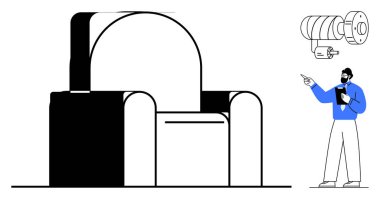 Motor şematik ve büyük endüstriyel makine modelli profesyonel açıklayıcı mekanik sistem. Mühendislik, yenilik, tasarım planlama, imalat, eğitim, sunumlar, daire için ideal
