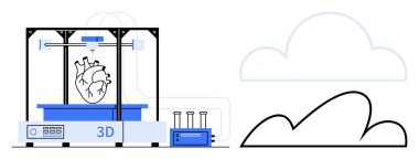 Detaylı bir insan kalbi modeli üreten yüksek teknoloji 3D yazıcı. Sağlık, yenilik, teknoloji, eğitim, biyoteknoloji, tıbbi araştırma ve gelecekteki tasarım kavramları için idealdir. Düz basit