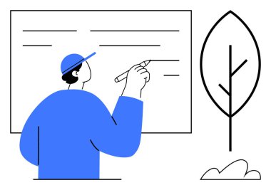 Mavi elbiseli biri ya da basit bir ağaç simgesinin yanında bir kalemle gemide beyin fırtınası yapan biri. Eğitim, strateji, planlama, yaratıcılık, sunum, çevre, sürdürülebilirlik için ideal