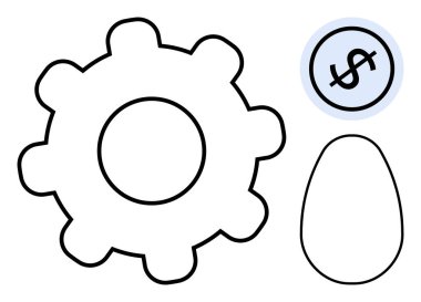 İşlem için vites, servet için dolar para ve yeni başlangıçlar için yumurta. İş, yatırım, yenilik, planlama, girişimcilik sürdürülebilirlik artışı için idealdir. Düz basit metafor