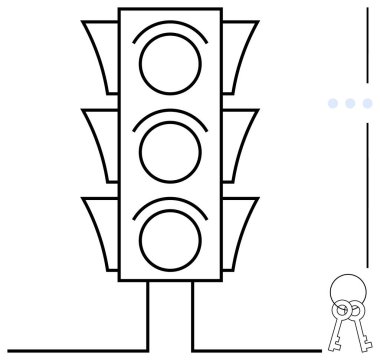 Üç boş ışığın bulunduğu trafik sinyali ana hatları seçenekleri sembolize ediyor ve bir anahtar simgesi olasılıkların açılmasını öneriyor. Güvenlik, kontrol, karar verme, fırsatlar, sorumluluk için ideal