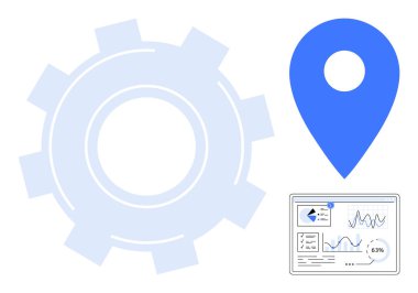 Veri bağlamını yansıtan süreç, konum pimi ve analitik gösterge paneli. Strateji, teknoloji, navigasyon, optimizasyon, veri yönetimi iş süreci büyümesi için idealdir. Düz