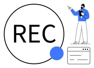 Sunucu kendine güvenerek panoyu kayıt göstergesi ve web arayüzü penceresinin yanında tutuyor. Sunumlar, medya, eğitim, iletişim, talimat, sanal olaylar, dijital