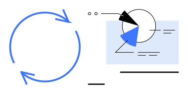 Dairesel oklar, etiketli veri görselleştirmesi ile işlem akışını ve pasta grafiğini gösteriyor. İş akışı, veri sunumu, süreç yönetimi, analitik, iş stratejisi, raporlar için ideal
