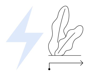 Yıldırım ve çizgi oklu soyut bitki enerjiyi, sürdürülebilirliği ve ilerlemeyi temsil ediyor. Doğa, elektrik, büyüme, yenilik eko tasarımı için ideal temiz enerji. Düz basit