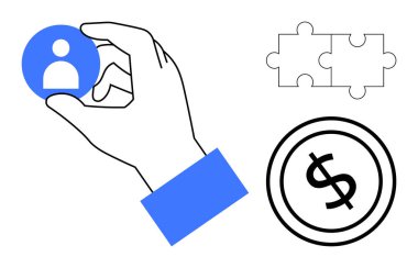 Yapboz parçaları olarak elle seçilen kullanıcı simgesi işbirliğini simgeler ve dolar sikkesi de değeri simgeler. Ağ oluşturma, adam toplama, strateji, para kazanma, takım çalışması, problem çözme ve bağlantı için ideal