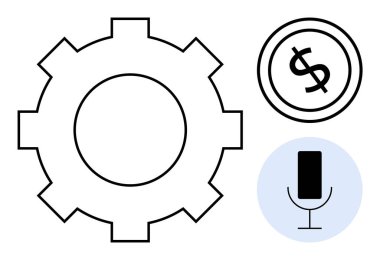 Vites ögesi, dolar parası ve mikrofon teknolojiyi, iş verimliliğini, iletişimi, otomasyonu, finansal büyümeyi, yeniliği ve hizmet optimizasyonunu simgeliyor. Teknoloji finansmanı için ideal