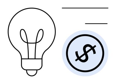 Ampul ve dolar işareti yaratıcılığı, yeniliği ve karlılığı gösteriyor. İş, finans, fikirler, yenilik, teknoloji stratejisi girişimciliği için idealdir. Düz basit metafor