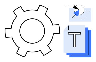 Dişliler bir belge yığını ve turta grafiği ile renklendirme sistemleri, iş akışı ve analiz ile eşleştirildi. İş, verimlilik, analitik, geliştirme, organizasyon takım çalışması için idealdir. Düz basit