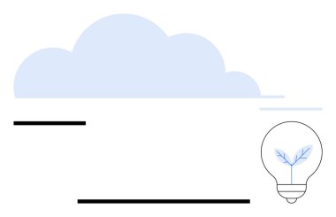 Çizgiler ve filizlenen bitkiler içeren bulut şekli sürdürülebilirliği, büyümeyi ve yaratıcılığı sembolize eder. Yenilik için ideal, çevre dostu fikirler, teknoloji, çevre, beyin fırtınası