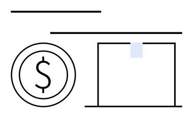 Nakliye ya da teslimatı sembolize eden bantlanmış bir kutunun yanında para birimi değerini gösteren bir dolar. Finans, e-ticaret, denizcilik, ticaret, lojistik, perakende, minimalizm için ideal. Düz basit